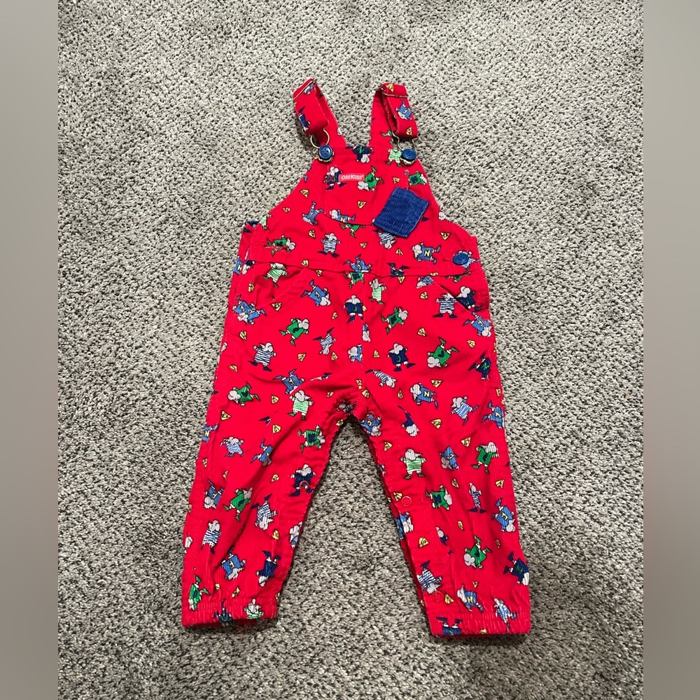 Vintage 90s RARE OshKosh Corduroy Red Overalls Vestback size 18 Months